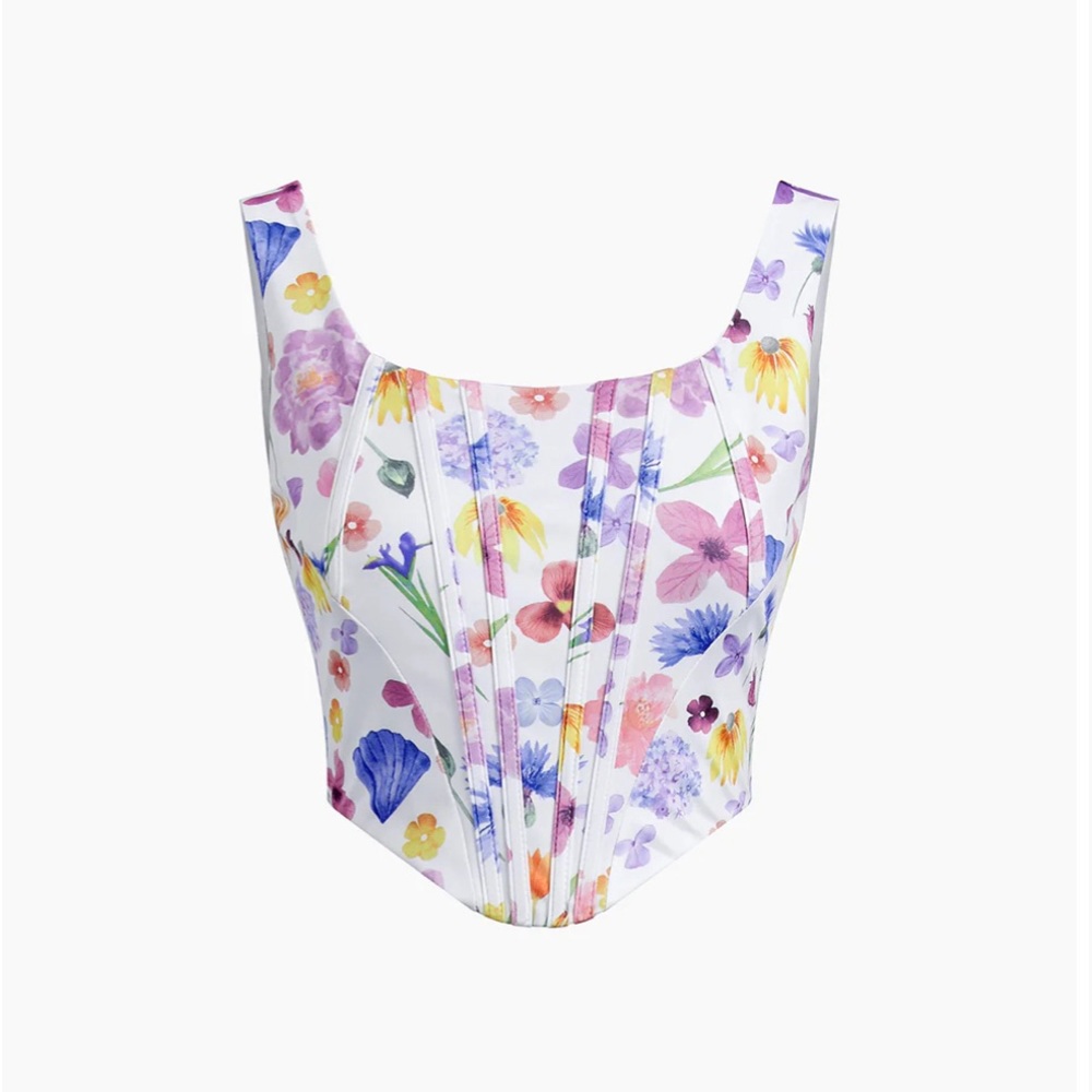 Iris Floral Zippered Crop Corset Top